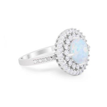 Cocktail Wedding Ring Round Lab Created White Opal 925 Sterling Silver